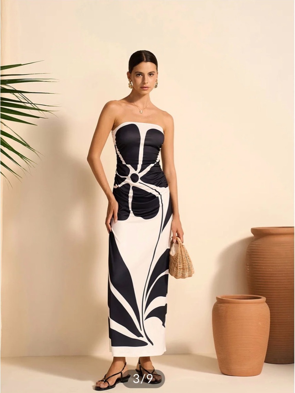 Commense Strapless Black and White Floral Maxi Dress Small